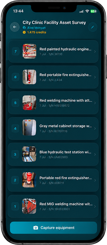 Lista de activos capturados en la app móvil